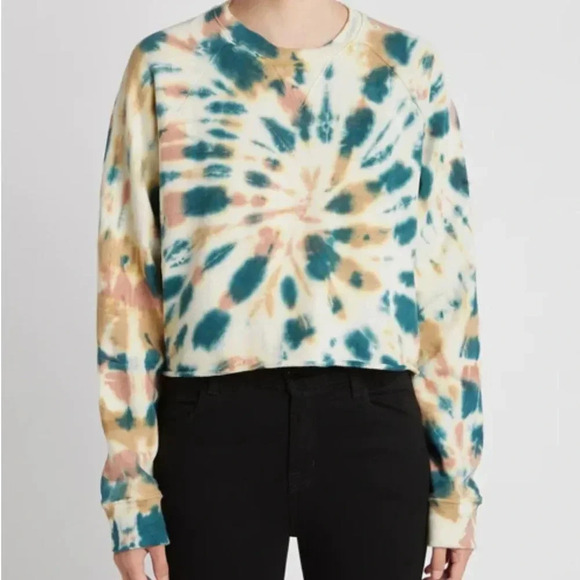 Mother Jeans Sweatshirt The Loafer Crop Cropped Fray Delusional Tie Dye Size XS - Picture 1 of 10